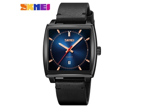 Reloj cuadrado, reloj de pulsera de cuarzo, reloj con correa de cuero con calendario automático, superficie azul degradado LUUCOZK