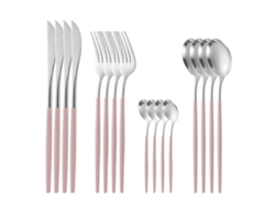 Conjunto de Talheres de Aço Inoxidável 16 Peças-Rosa 