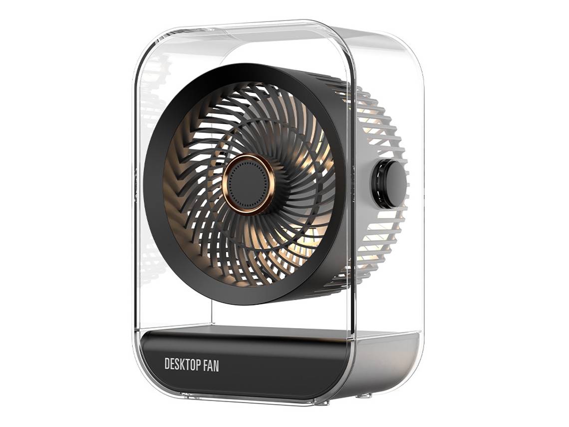 Ventilador De Escritorio Portátil Recargable Por Usb Con 3 Velocidades Ajustables Y Luz Nocturna (negro) Henten Home