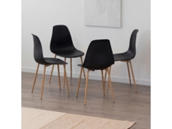 Juego De 4 Sillas De Comedor Hemans Negras Con Respaldo Alto Y Patas Metálicas Efecto Madera, Pies Antideslizantes - Mog Casa