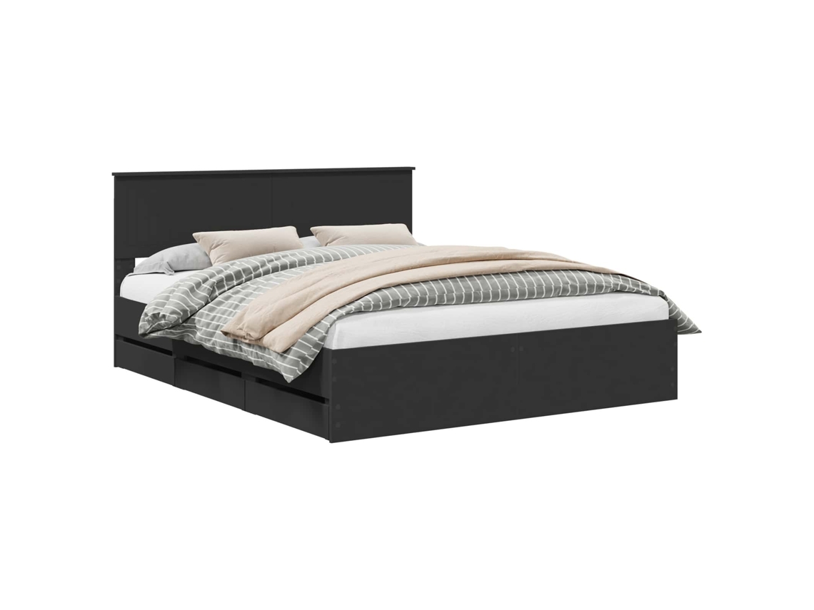 Maison Exclusive - Estructura De Cama Negro 160 X 200 Cm Madera Ingenieril
