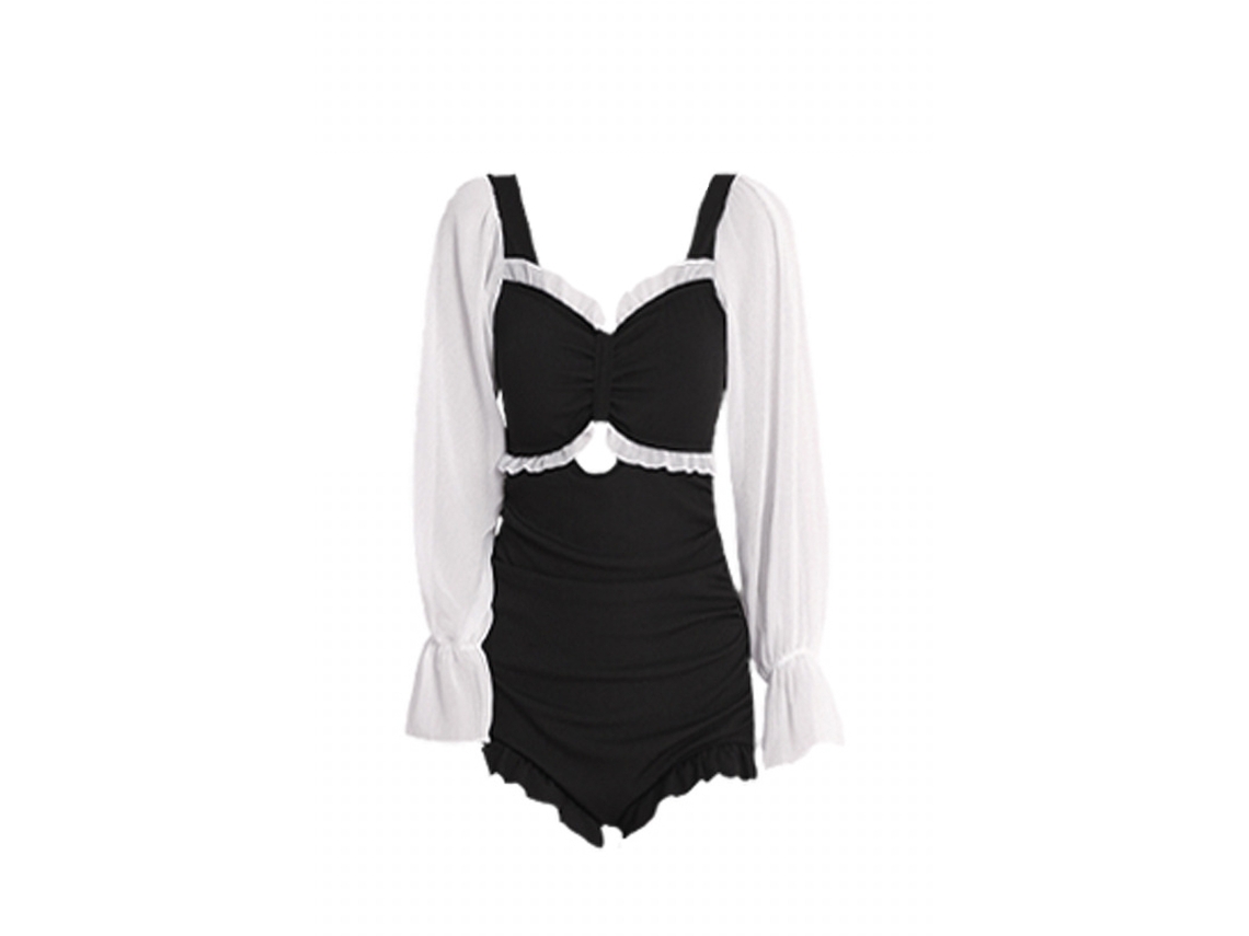 Traje de baño de manga larga de una pieza para mujer, estilo conservador.