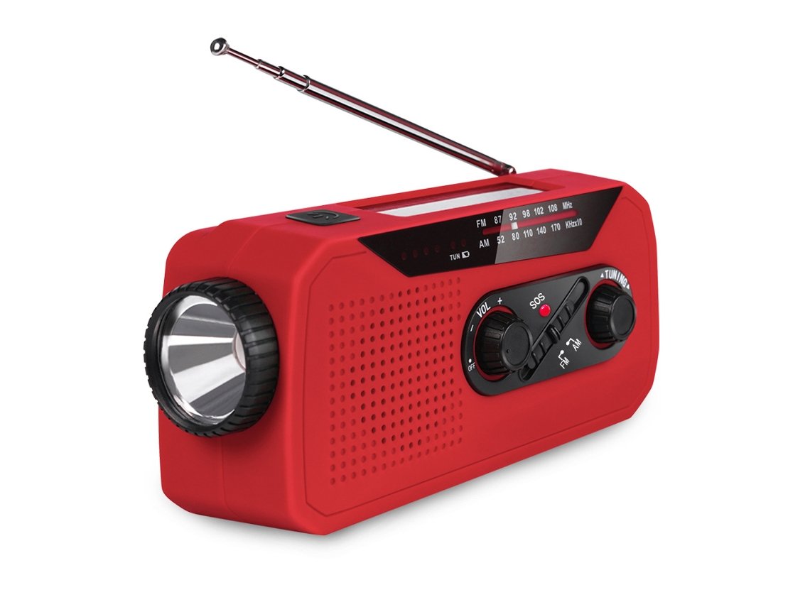 Manivela Radio Solar Portátil Autoalimentada SIURN Rojo