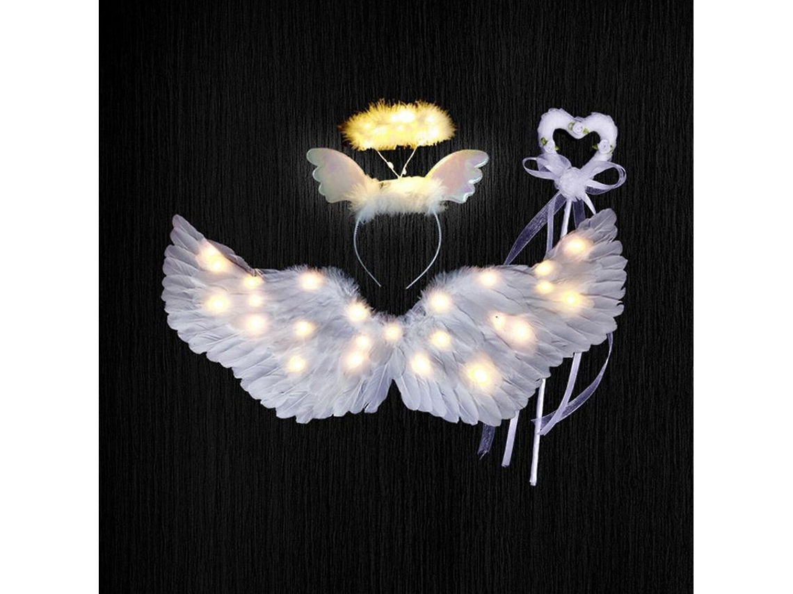 Alas De Ángel Con Luces Led, Alas De Ángel Blancas De 65*35 Cm Y Amarillas Para Disfraz.