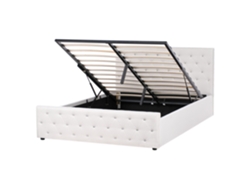 Cama con almacenaje Beliani Amiens de poliéster beige (171 x 217 x 109 cm)