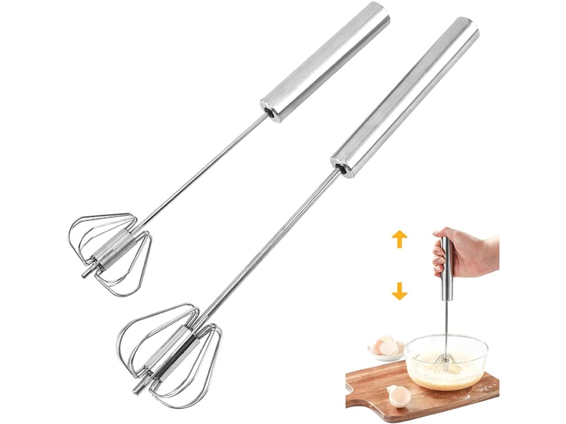 2 Batidores Acero Inox Semiautomáticos 30+25cm, Para Huevos/leche, Rotativos