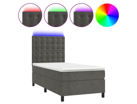 VIDAXL Colchón con somier/LED (Gris - Terciopelo - 90 x 190 cm)