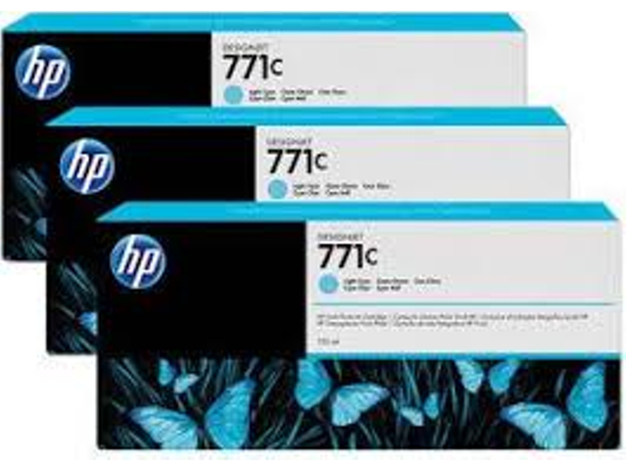 Pack de Ahorro de 3 Cartuchos de Tinta Original HP 771C Cián CLARO  B6Y36A  para DesignJet Z6200