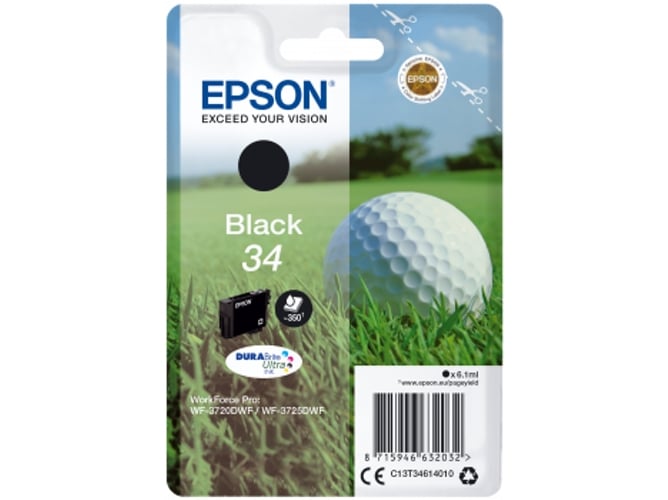 Cartucho de tinta original EPSON 34, Bola de golf 6,1 ml , Negro, C13T34614010, T3461