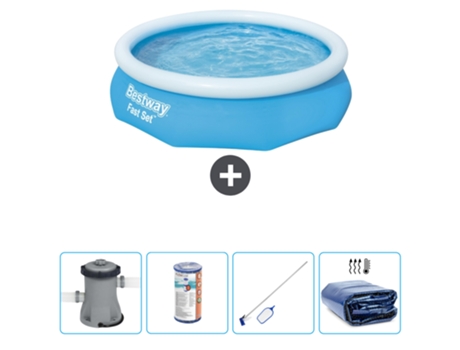 Piscina hinchable redonda Fast Set BESTWAY - 305 x 76 cm - Azul - Bomba incluida Filtrar - kit de limpieza - Vela solar