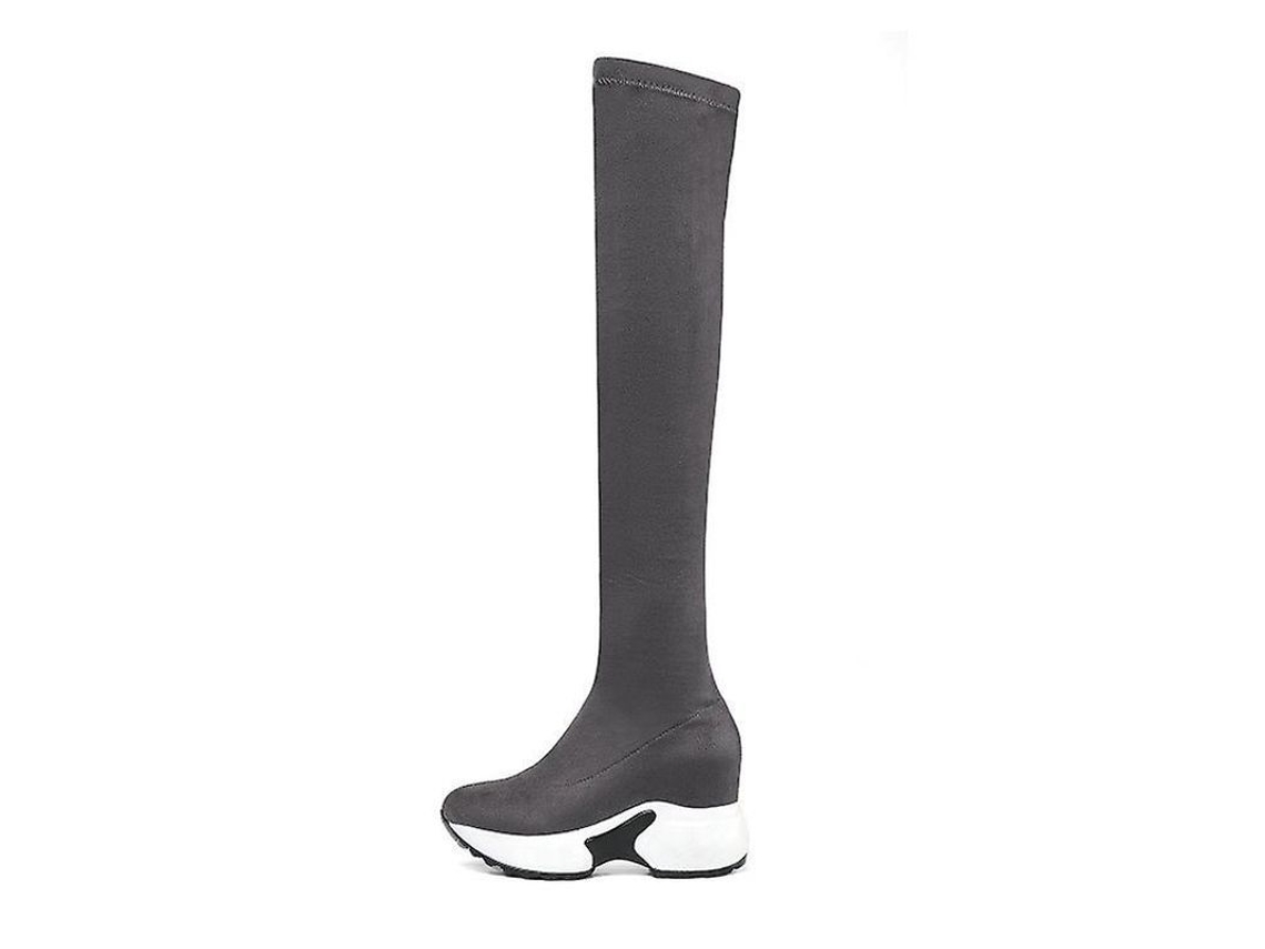 2026-botas Largas Para Mujer De Tela Elástica Con Punta Redonda Y Tacón Wedge De Invierno
