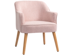 Sillón rosa de estilo nórdico de 64,5 x 65 x 79,5 cm, tapizado en lino, con patas de madera. Soporta hasta 120 kg. Ideal para dormitorio y oficina.