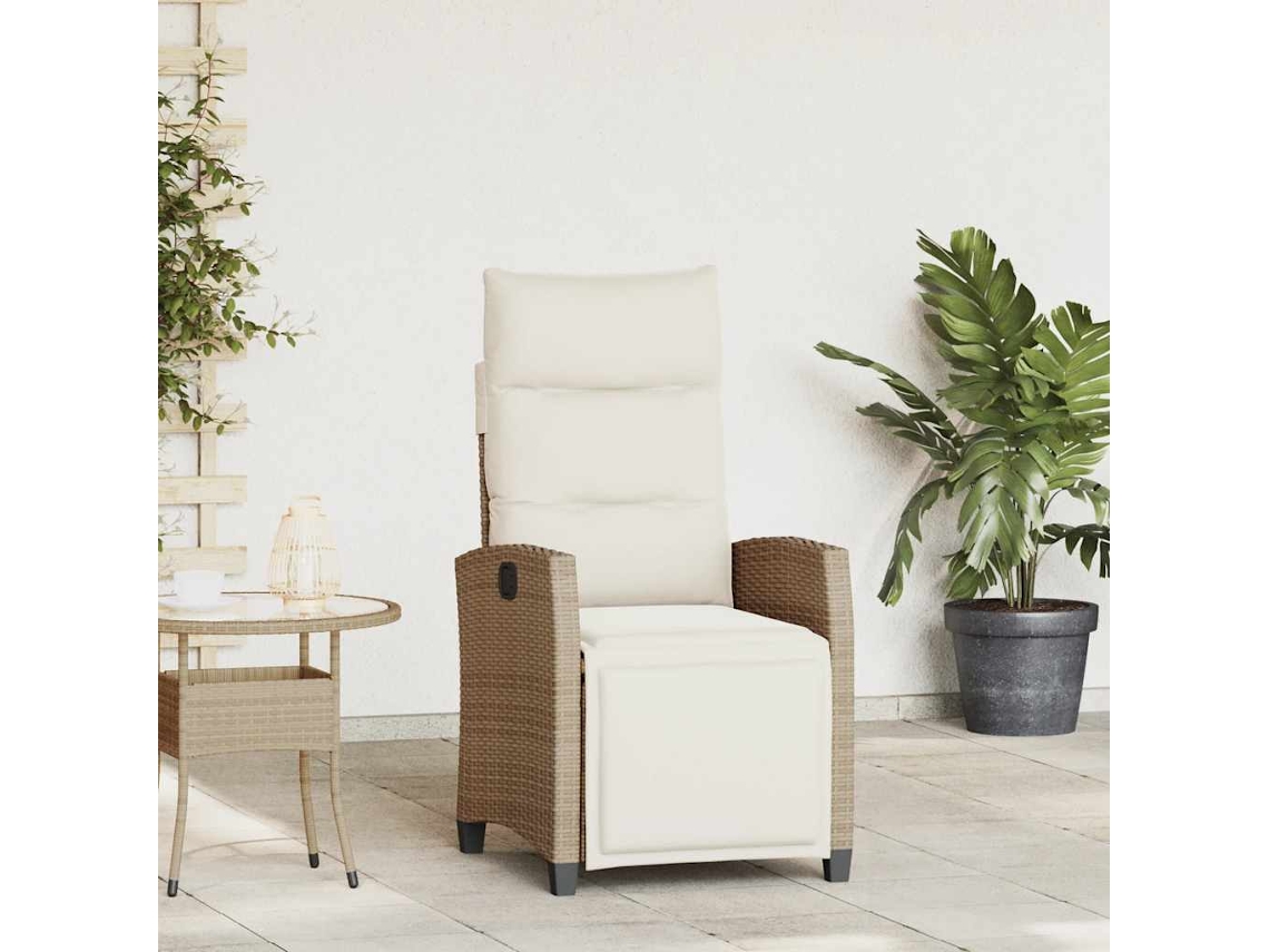 Silla De Jardín | Silla De Exterior | Sillon Jardín Reclinable Con Mesa Auxiliar Ratán Beige Wsd88016