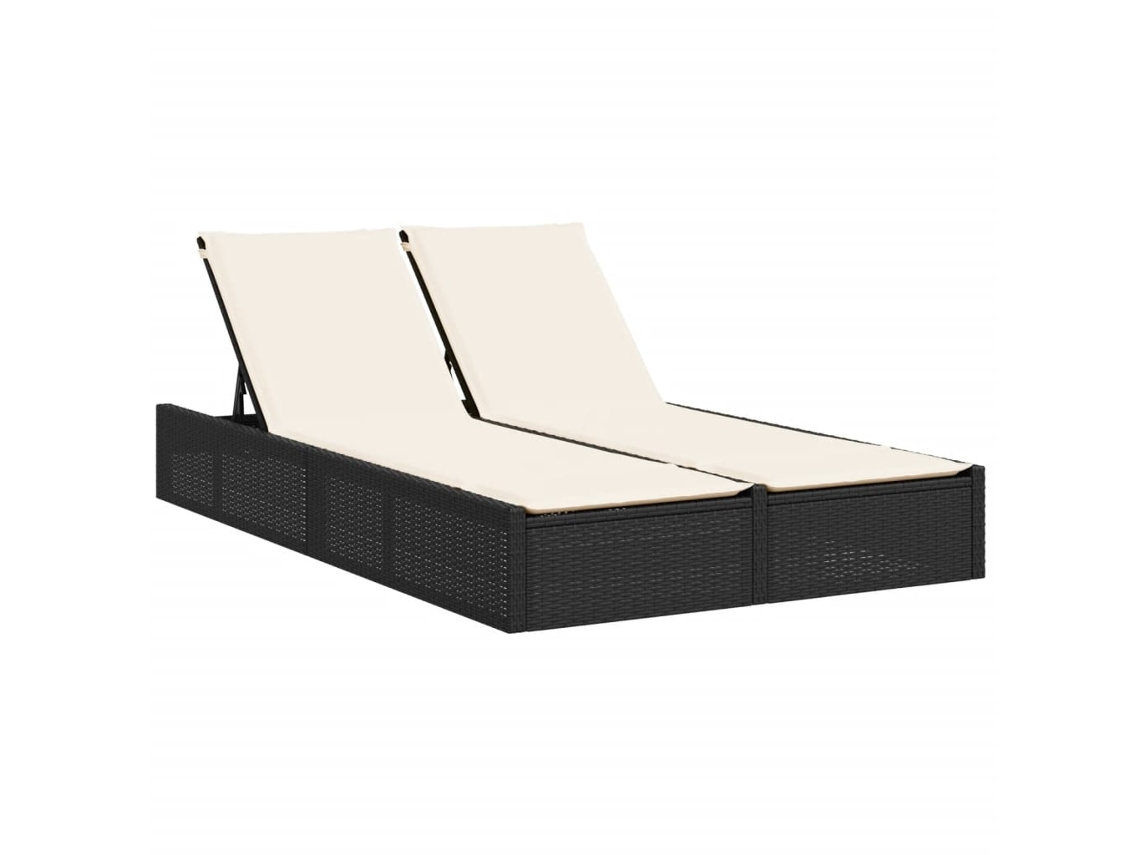 Chaise longue doble con cojines de mimbre, color negro, EXCLUSIVA DE LA CASA