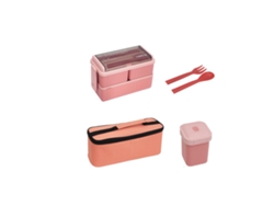 Lonchera Apilable De 3 Compartimentos Con Bolsa Para El Almuerzo, Bolsa Para Refrigerios Y Cubiertos (rosa)
