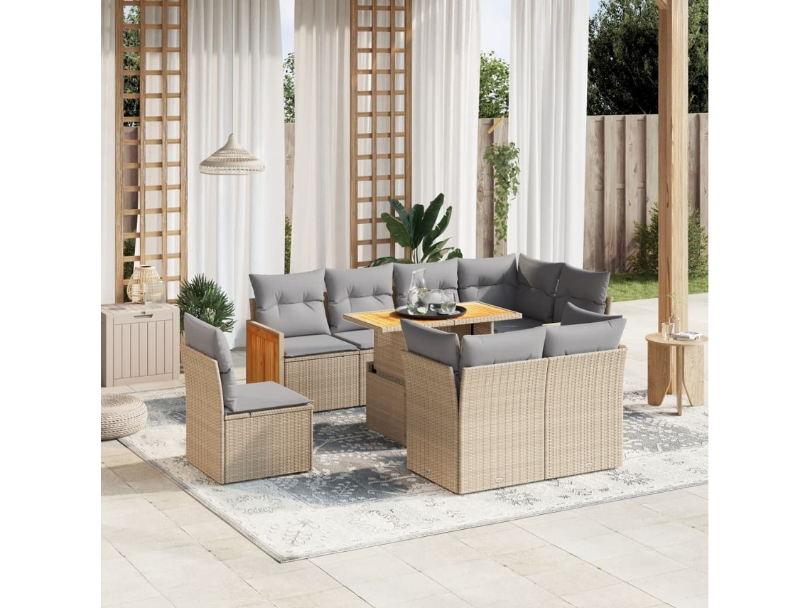 Conjunto de 9 sofás de jardín con cojines de mimbre beige de Dkd Home Decor