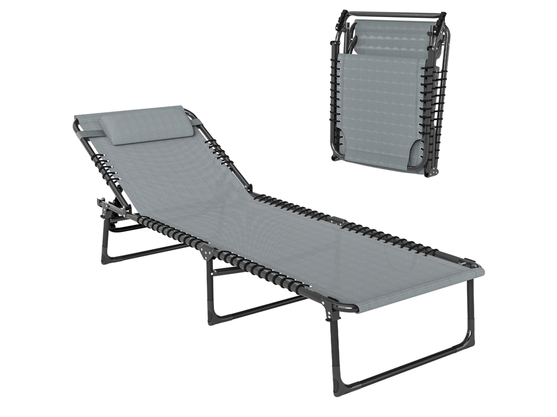 Tumbona Plegable Reclinable, Acero, Textileno, 189x58x30cm, Negro+gris