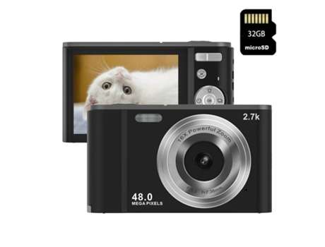 Cámara fotos digital EZII DC302 2.7K 48MP ZOOM 16X Pantalla de 2,8 pulgadas 32GB Regalos para niños estudiantes Negro