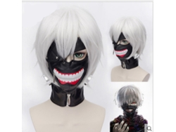 Peluca De Cosplay Kaneki Ken | Cabello Blanco Corto + Máscara De Accesorio, Estilo Auténtico Para Tokyo Ghoul
