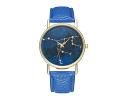 Reloj De Cuarzo Unisex Con Correa De Cuero Pu, Dial De Universo, Azul Real