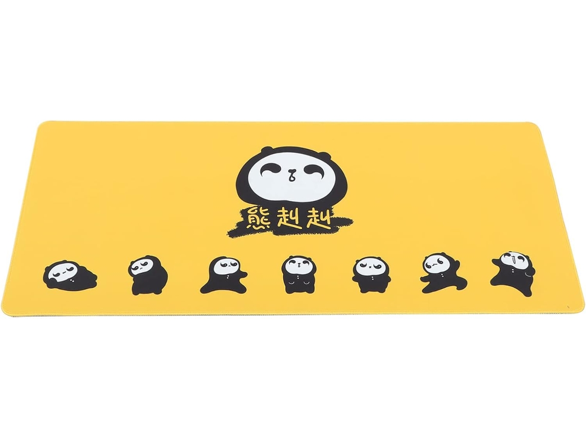 Alfombrilla de ratón grande con estampado de panda, diseño de animal de dibujos animados, antideslizante, ergonómica, duradera y de color amarillo.