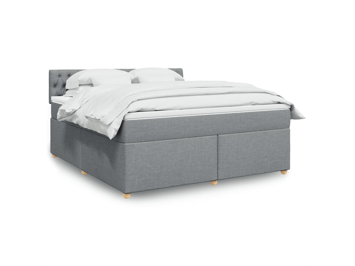 Cama Box Spring Con Colchón Tela Gris Claro 180x200 Cm