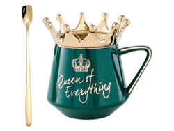 2026-taza De Cerámica Creativa Con Corona Tapa Y Cuchara Forma De Vientre Grande Taza De Café Regalo Personalizado (verde)