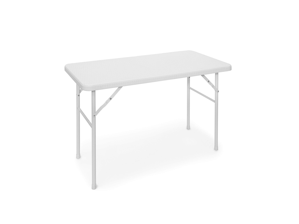 Relaxdays Mesa Terraza Plegable Bastian, Rectangular, 74x121,5x61,5 Cm, Efecto Ratán, Exterior, Mesita Jardín, Blanco
