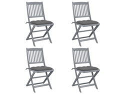 Sillas plegables de exterior de acacia maciza de 4 piezas con cojines DKD Home Decor