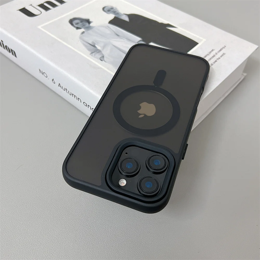 (iphone 12, Negro) Funda De Carga Inalámbrica Magnética Magsafe Para Iphone, Acabado Mate.