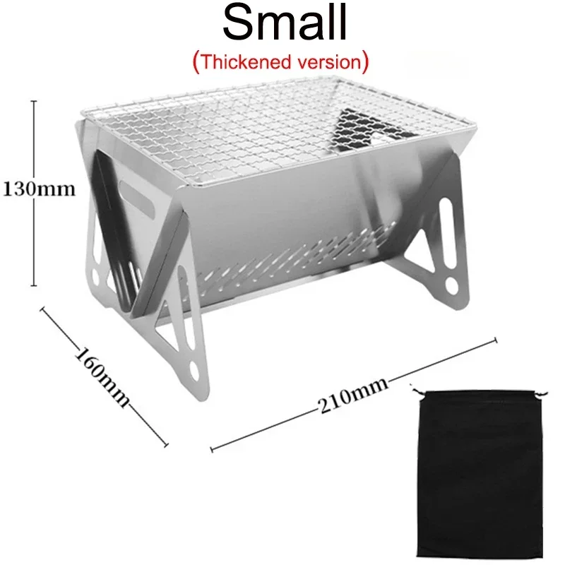 Parrilla plegable portátil, multifuncional, ideal para acampar y hacer picnics, fabricada en acero inoxidable.