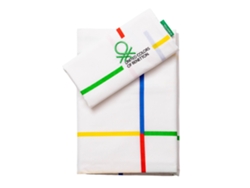 BENETTON - Set 4Pc Cama (Bajera 160x20030cm, Encimera 240x240cm, 2 Funda Almohada 45x90cm) 70% Algodón 35% Poliéster