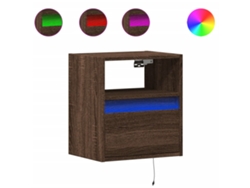 Mesita de noche de pared con luces LED, marrón roble, MAISON EXCLUSIVE