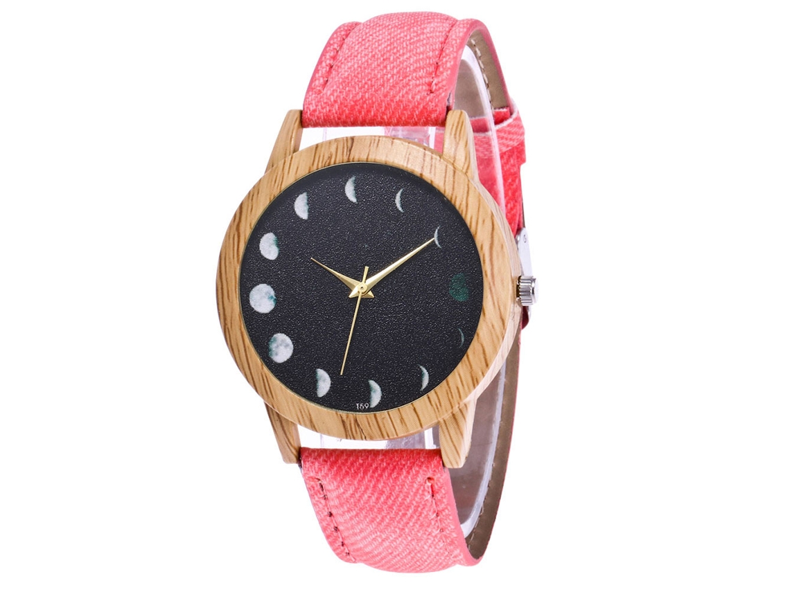 Reloj De Pulsera Unisex De Cuero Vaquero Con Patrón Lunar Rosa Zhoulianfa