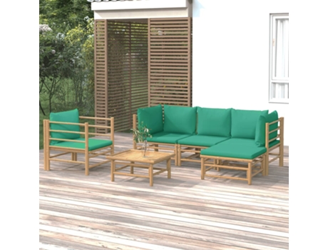 Conjunto 6 de muebles de jardín VIDAXL bambú con cojines verde