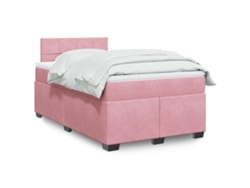Cama Box Spring Con Colchón Terciopelo Rosa 120x200 Cm