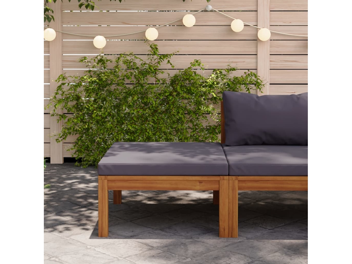 Reposapiés Con Cojín Gris Oscuro Madera Maciza De Acacia