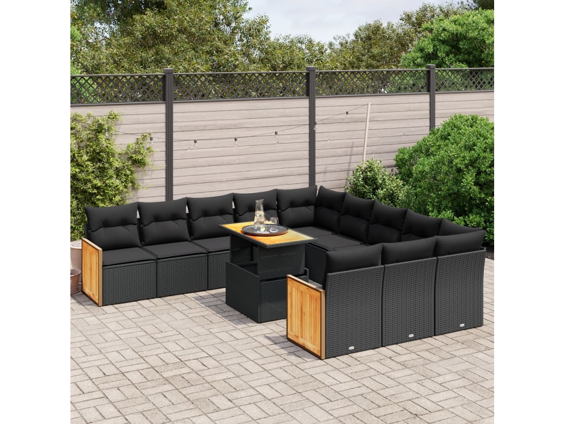Conjunto de sofá de jardín de 11 piezas con cojines de mimbre sintético negro de DKD Home Decor