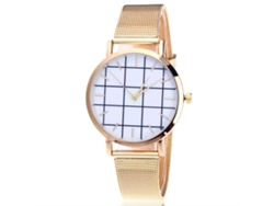 Reloj Unisex Con Correa De Malla, Esfera Geométrica A Cuadros, Aleación De Oro Y Movimiento De Cuarzo.