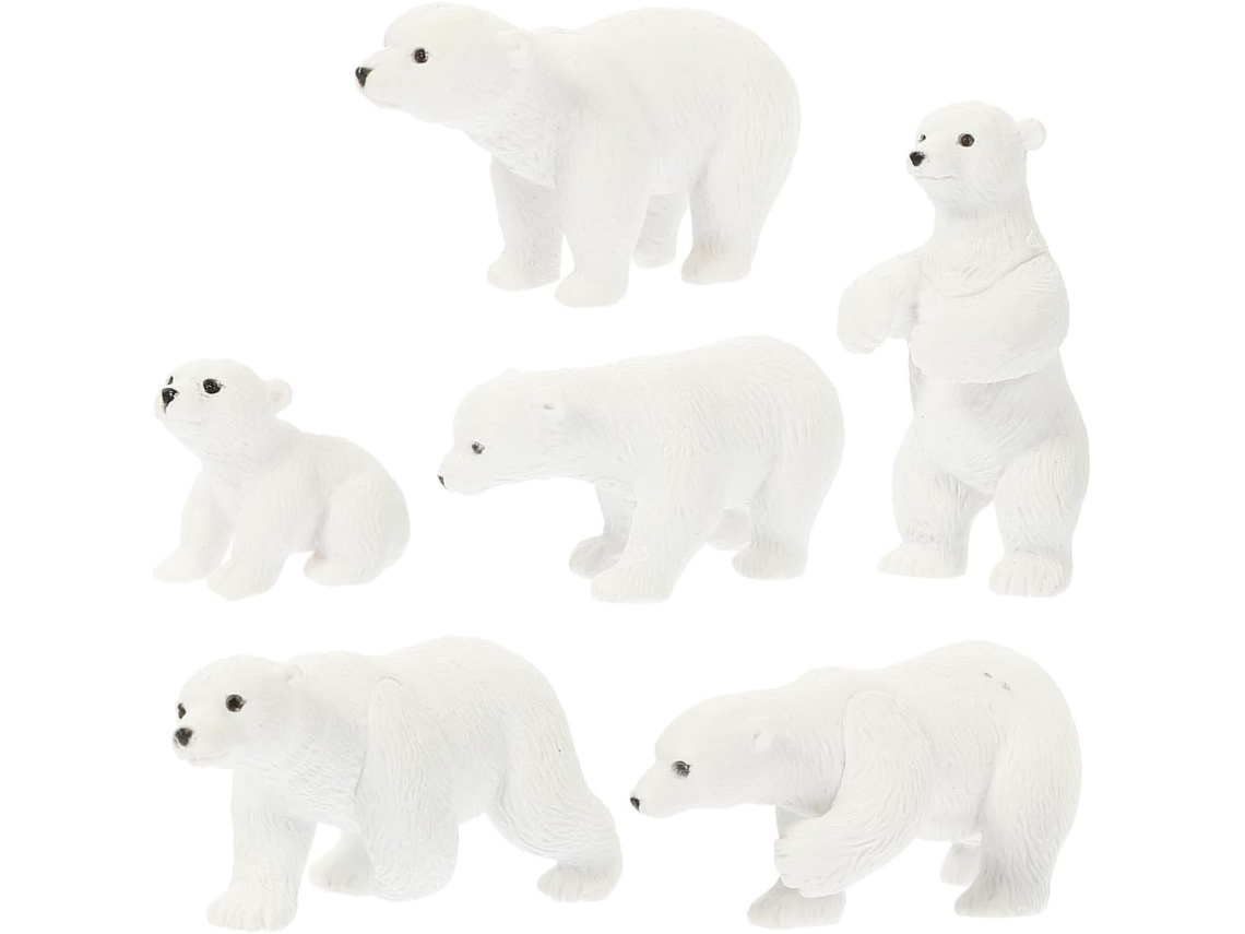 6 Adornos De Bonsái Blancos Hechos De Resina Con Figuras De Osos Polares En Miniatura - Educativos Para La Habitación Y