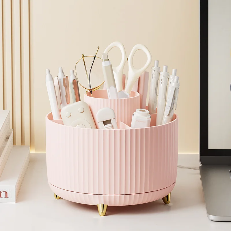 Organizador De Escritorio Cosmético Giratorio De 360° (rosa), Gran Capacidad