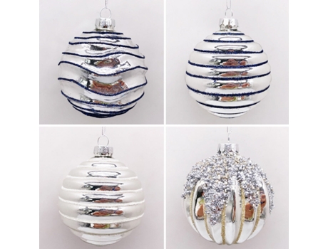 Set de 4 Bolas de Navidad Plateadas 8cm Bolas de Adornos de Árbol de Navidad Plata