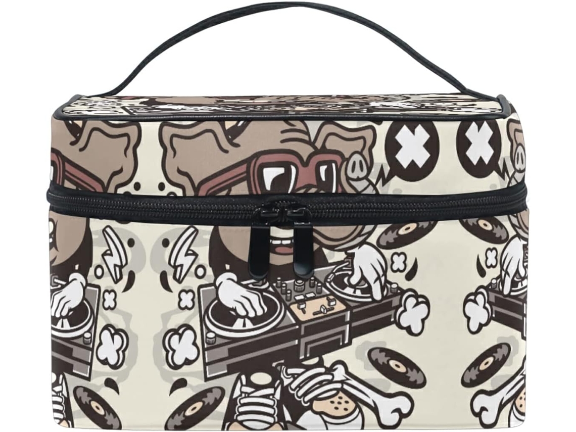 Neceser con estampado de elefantes, organizador musical, de tela, estilo viaje.