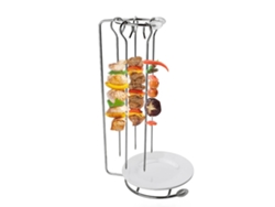 Pinchos de barbacoa de acero inoxidable con soporte, juego de agujas para asar, herramientas reutilizables