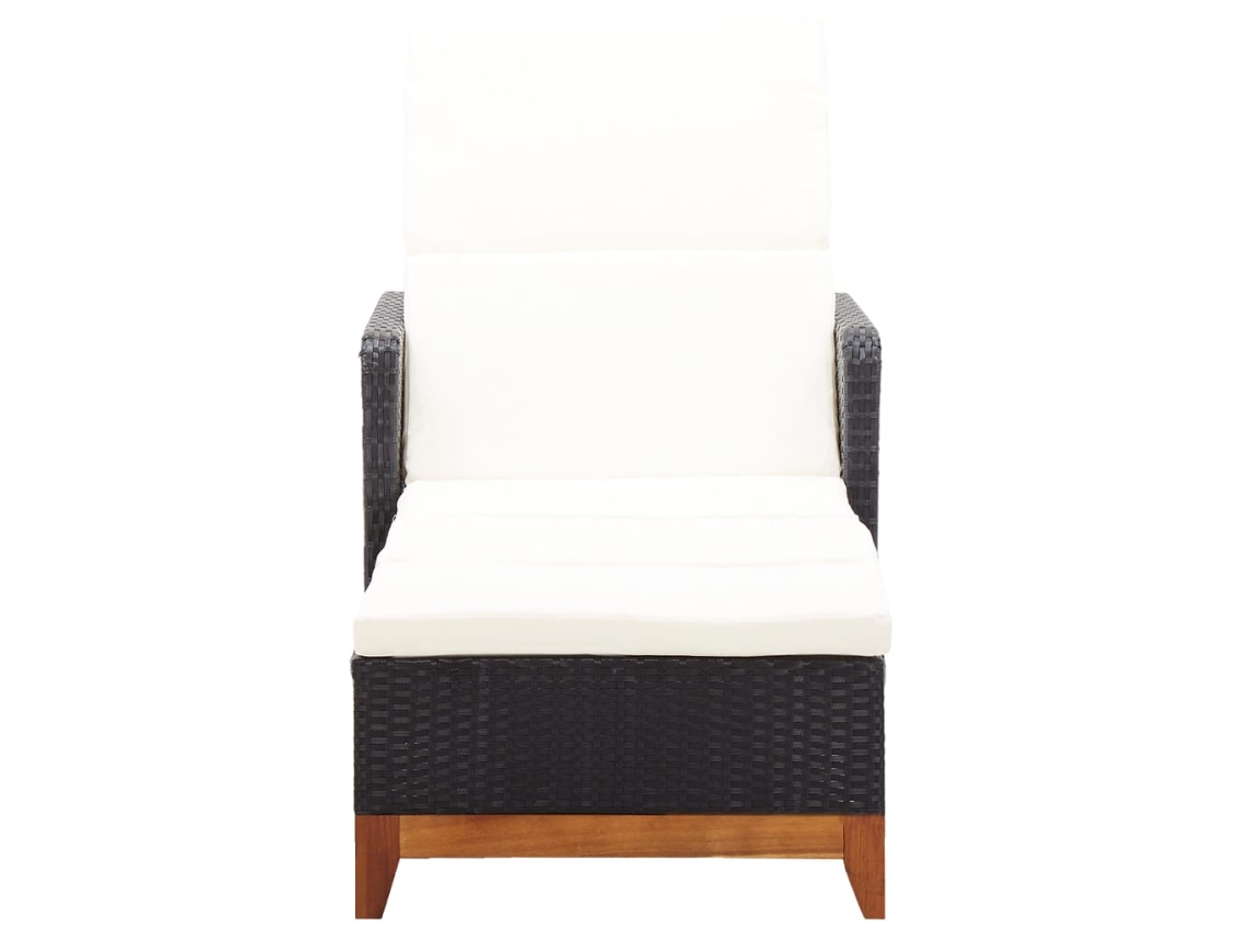 Tumbona Mueble para patio Asiento de jardín de ratán sintético y madera maciza de acacia negro