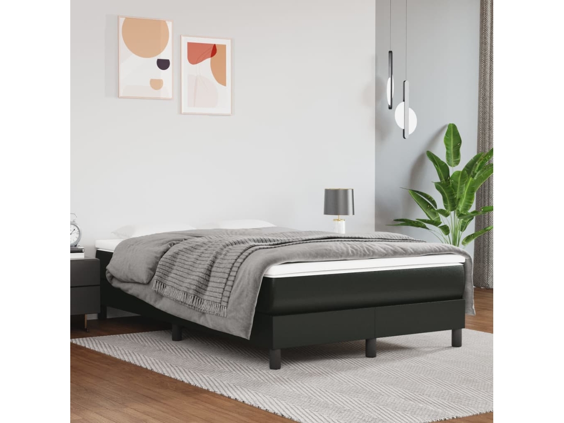 Cama Box Spring Con Colchón Cuero Sintético Negro 120x200 Cm
