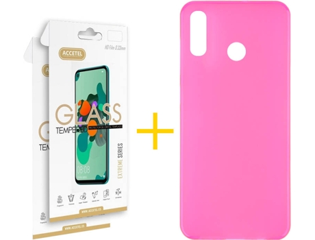Kit Funda + 2 Protectores de Pantalla Huawei P Smart 2019 ACCETEL Liso 7 Rosa