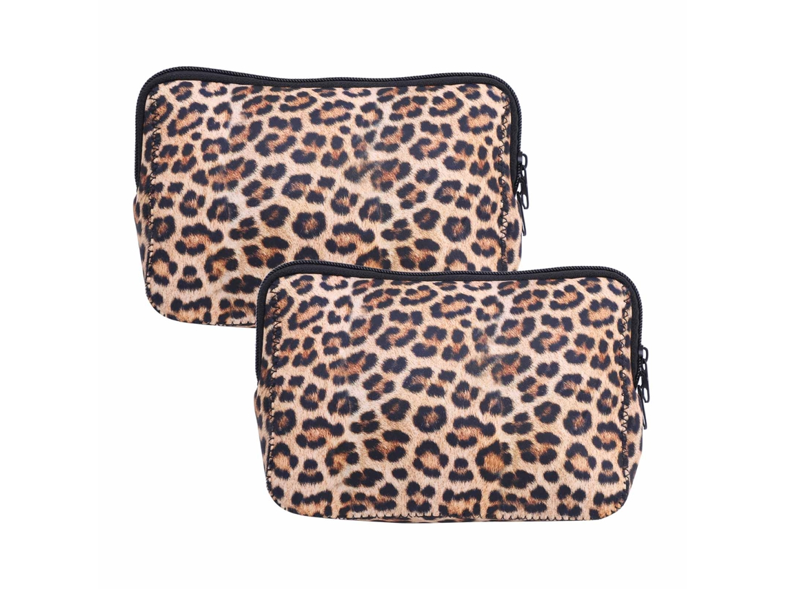 Mali 2pcs Bolsa de Maquiagem Portátil em Neoprene para Viagem Organizador de Cosméticos Estilo Leopardo
