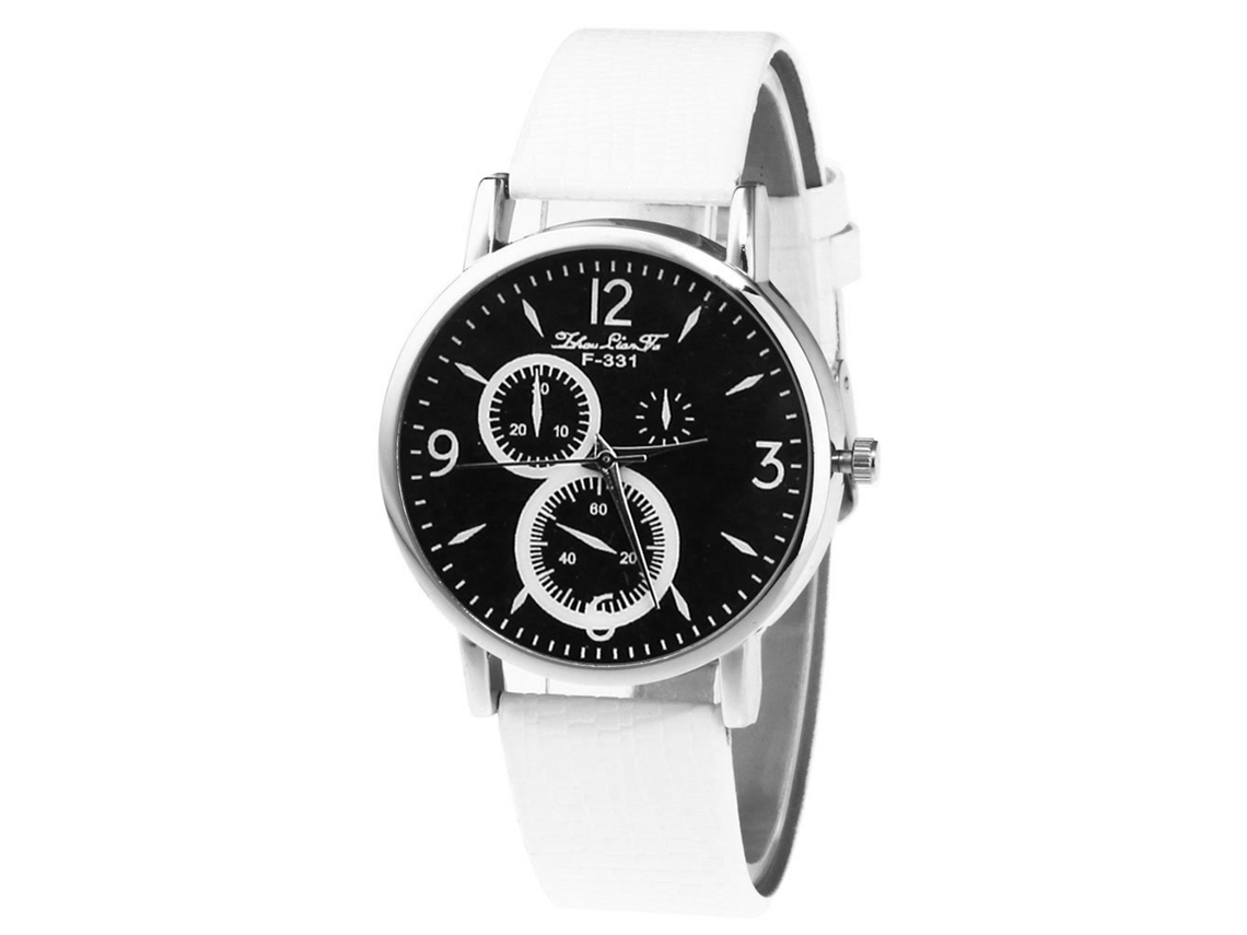 Reloj De Pulsera Para Hombre De Cuero Moda Dial Redondo Cuarzo Impermeable Blanco