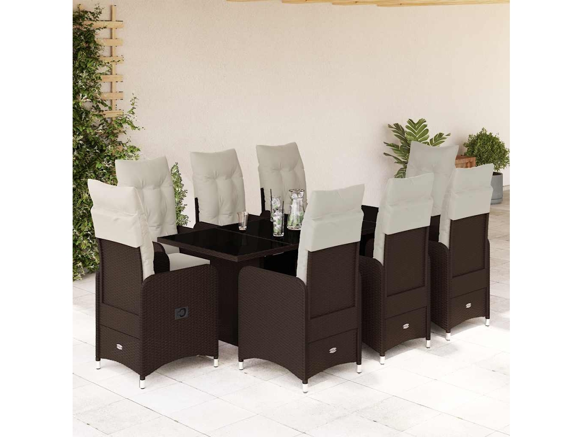 Conjunto de bistró de jardín de 9 piezas con cojines de mimbre marrón de DKD Home Decor